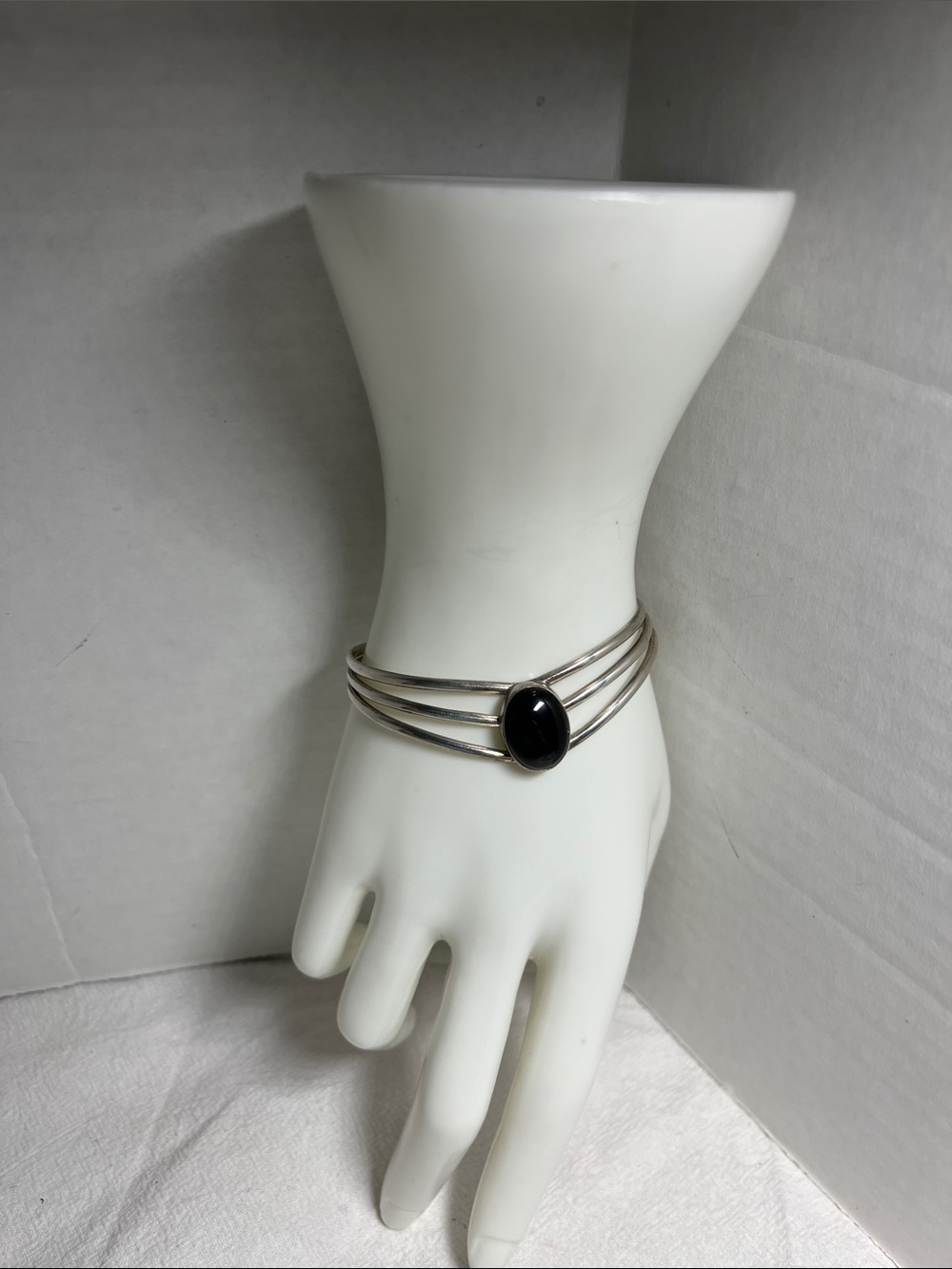 Sterling Silver Black Onyx Multi-Band Cuff Bracelet